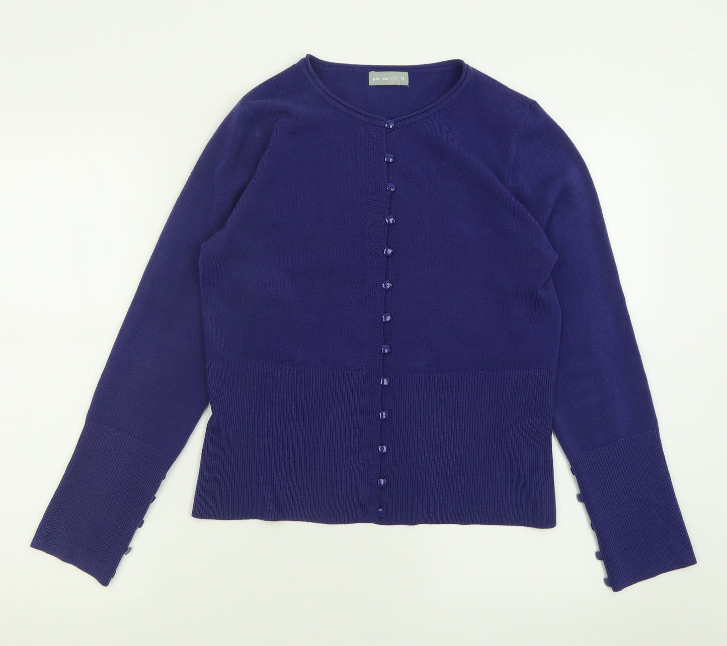 Per Una Womens Purple Crew Neck  Acrylic Cardigan Jumper Size 14