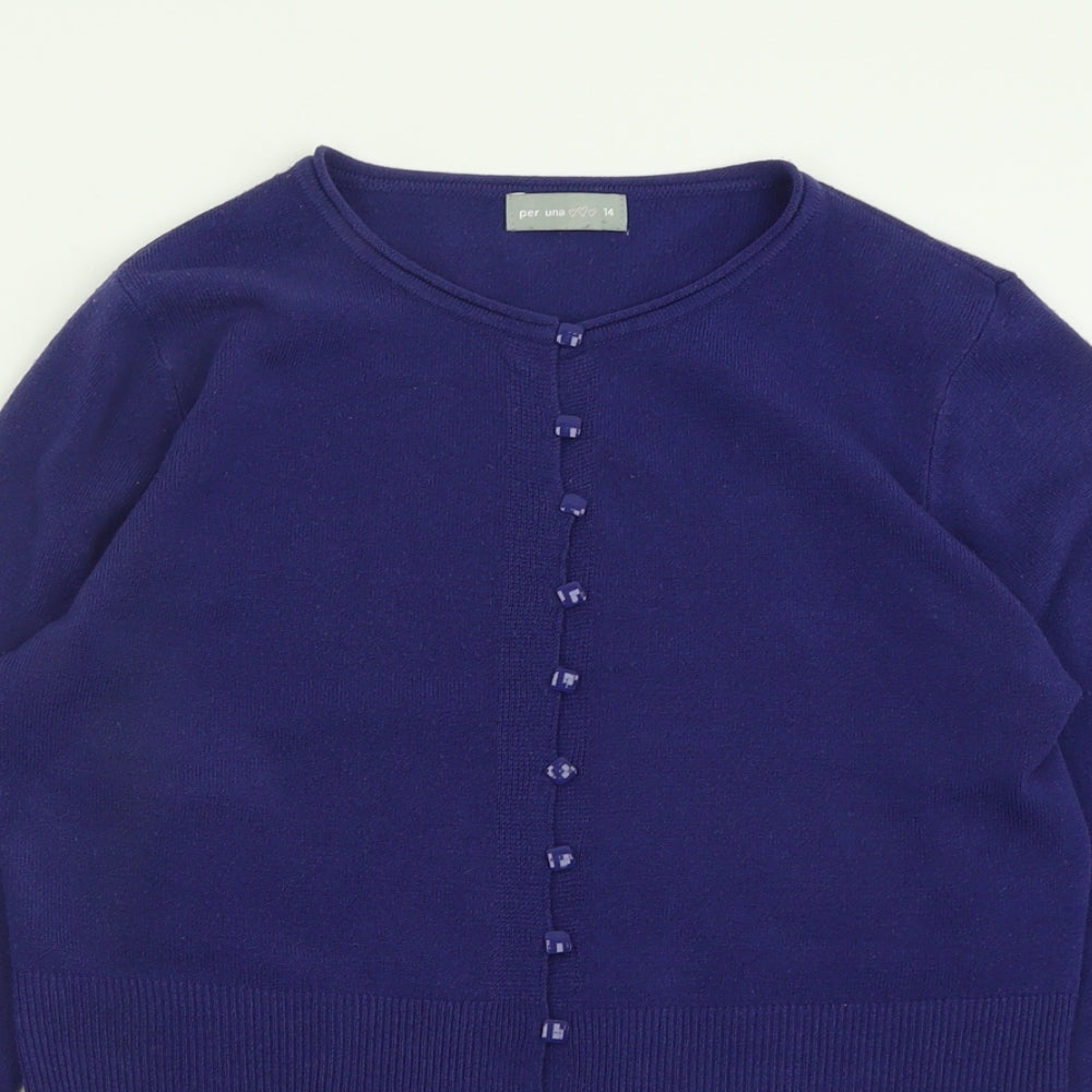 Per Una Womens Purple Crew Neck  Acrylic Cardigan Jumper Size 14