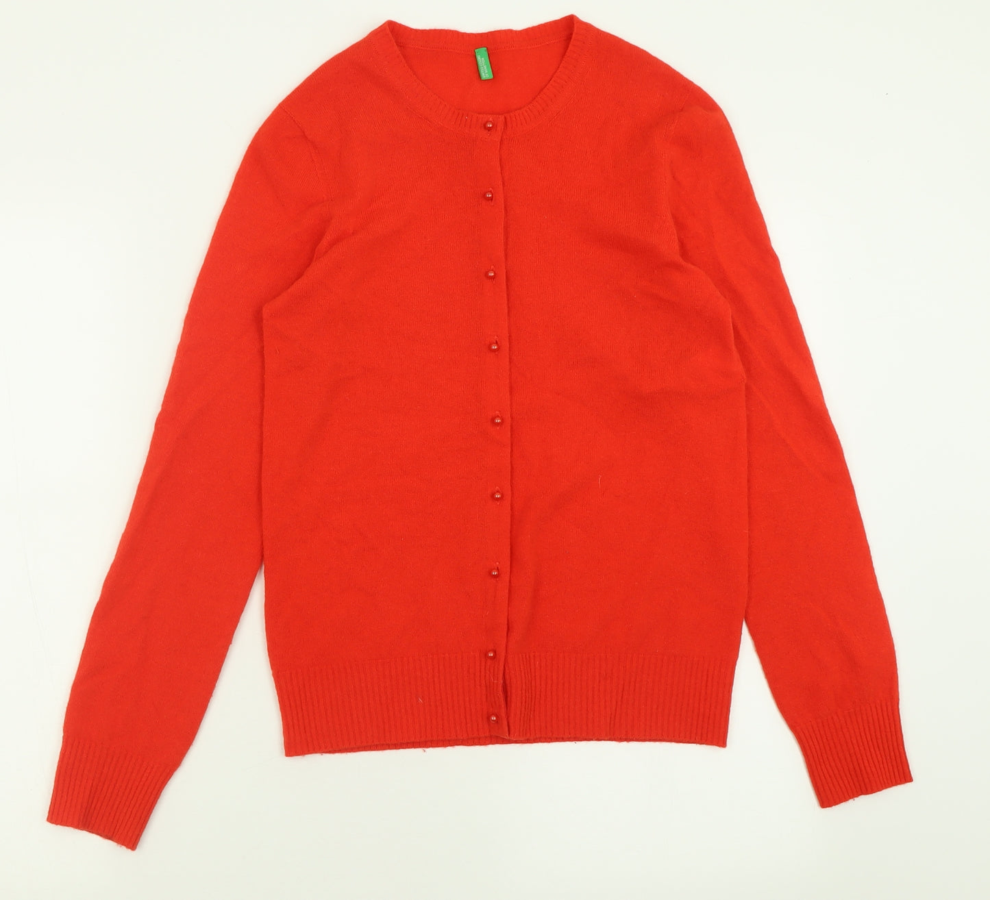 United Colors of Benetton Womens Red Crew Neck  Wool Cardigan Jumper Size S