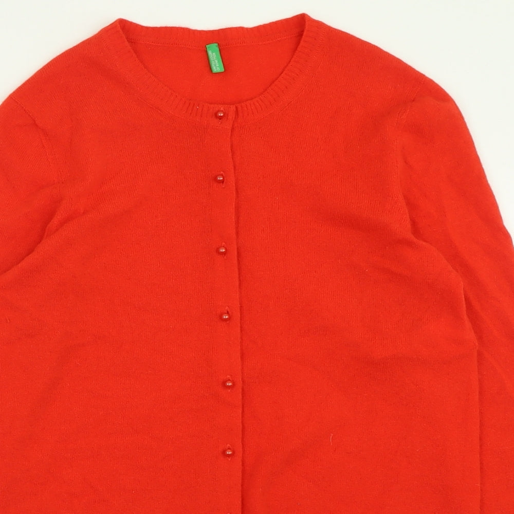 United Colors of Benetton Womens Red Crew Neck  Wool Cardigan Jumper Size S