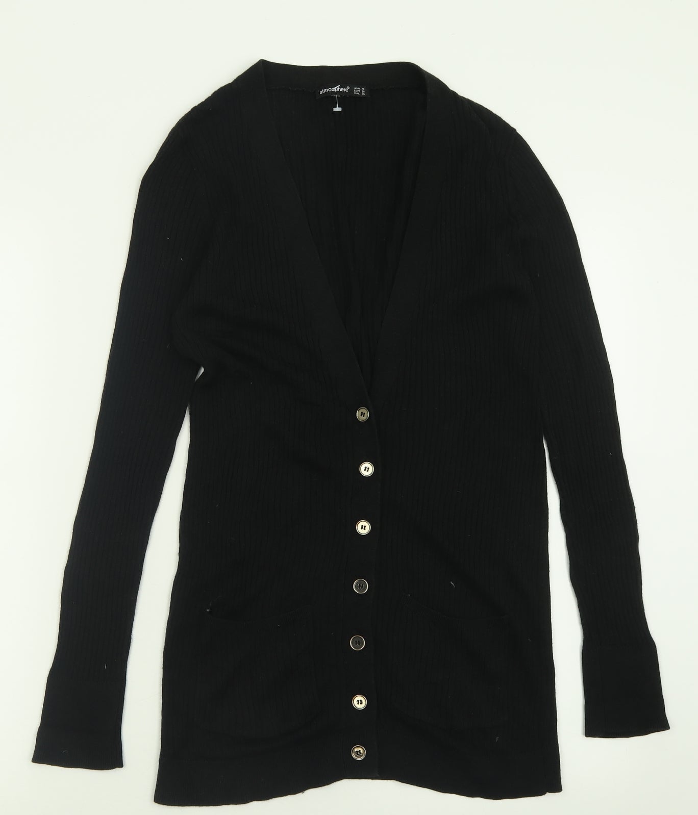 Atmosphere Womens Black V-Neck  Acrylic Cardigan Jumper Size 10