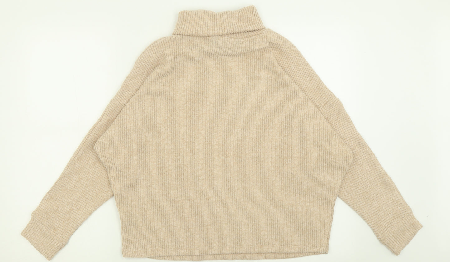 F&F Womens Beige Roll Neck  Polyester Pullover Jumper Size 10