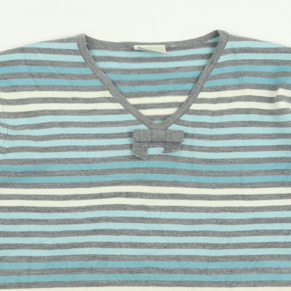 Eastex Womens Blue V-Neck Striped Acrylic Pullover Jumper Size 14