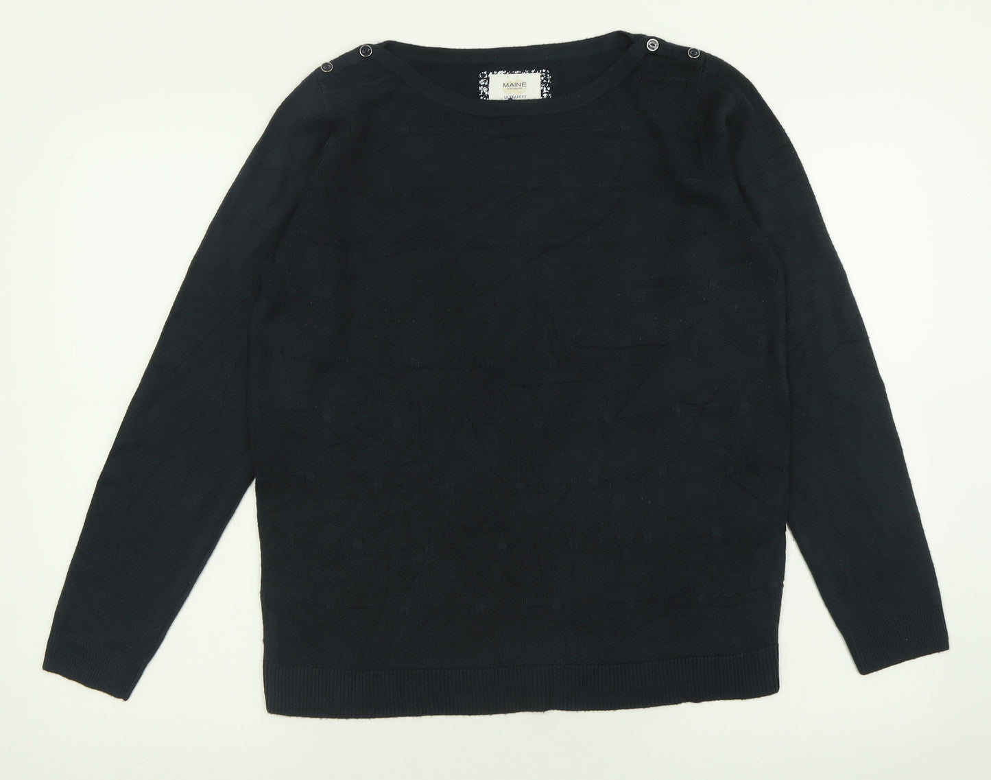 Maine Womens Blue Boat Neck  Acrylic Pullover Jumper Size 14