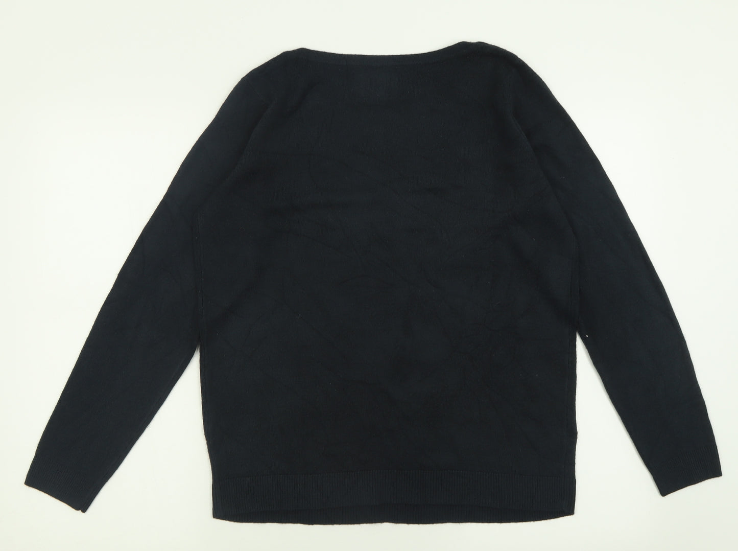 Maine Womens Blue Boat Neck  Acrylic Pullover Jumper Size 14