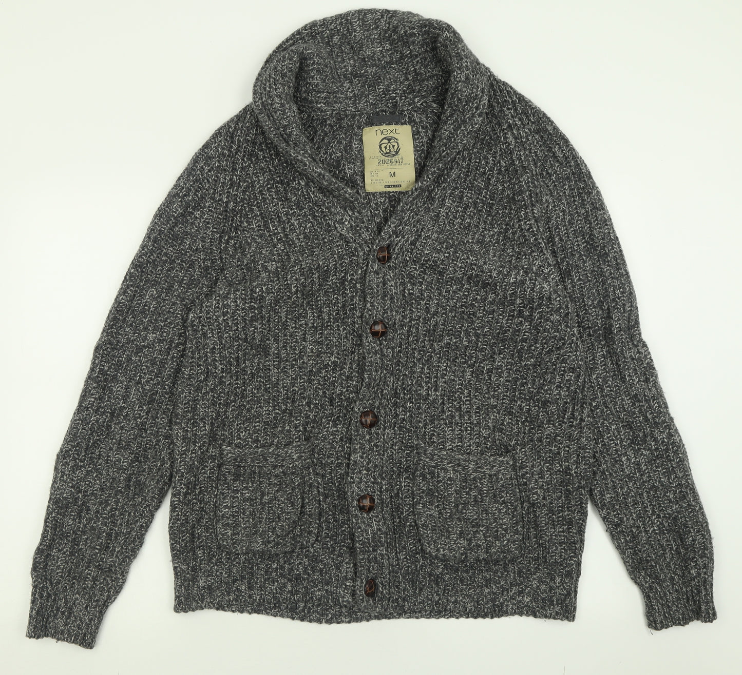 NEXT Mens Grey V-Neck  Cotton Cardigan Jumper Size M