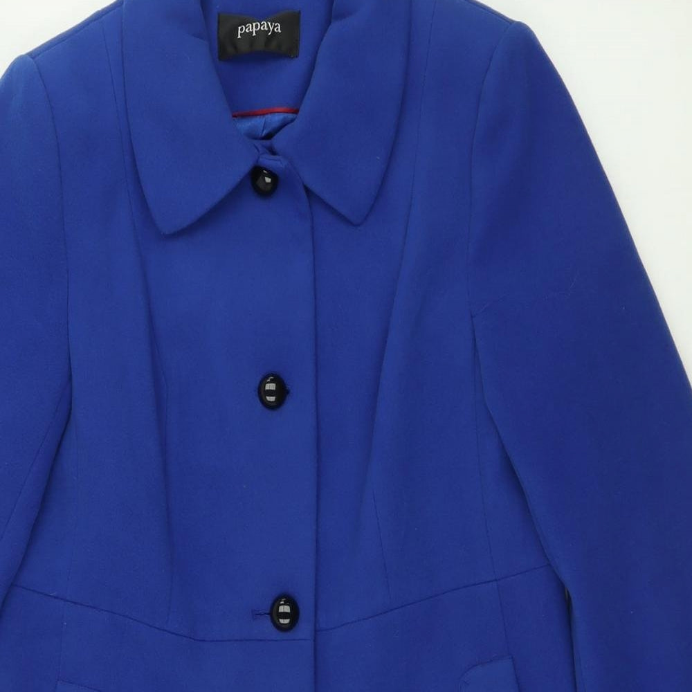 Papaya Womens Blue   Overcoat Coat Size 16  Button