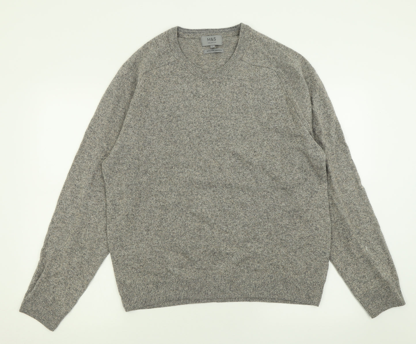 Marks and Spencer Mens Grey Crew Neck  Wool Pullover Jumper Size L