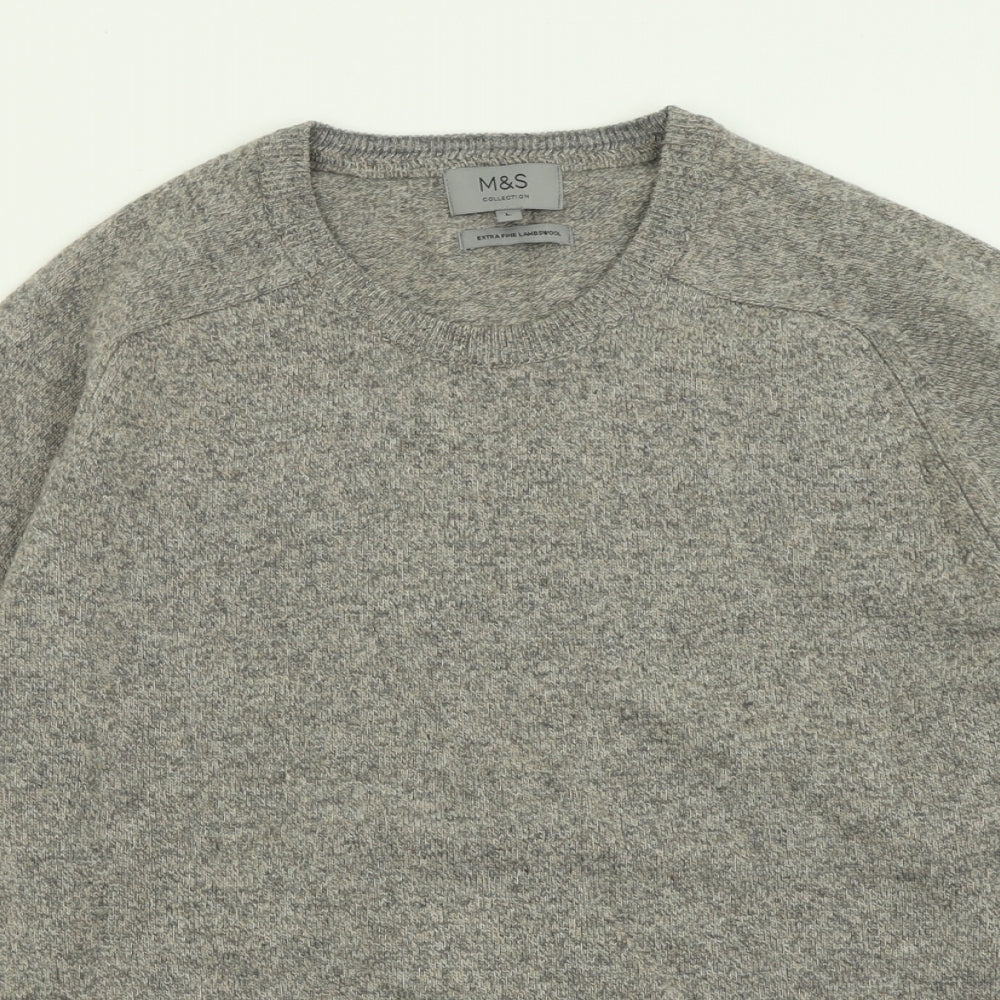 Marks and Spencer Mens Grey Crew Neck  Wool Pullover Jumper Size L