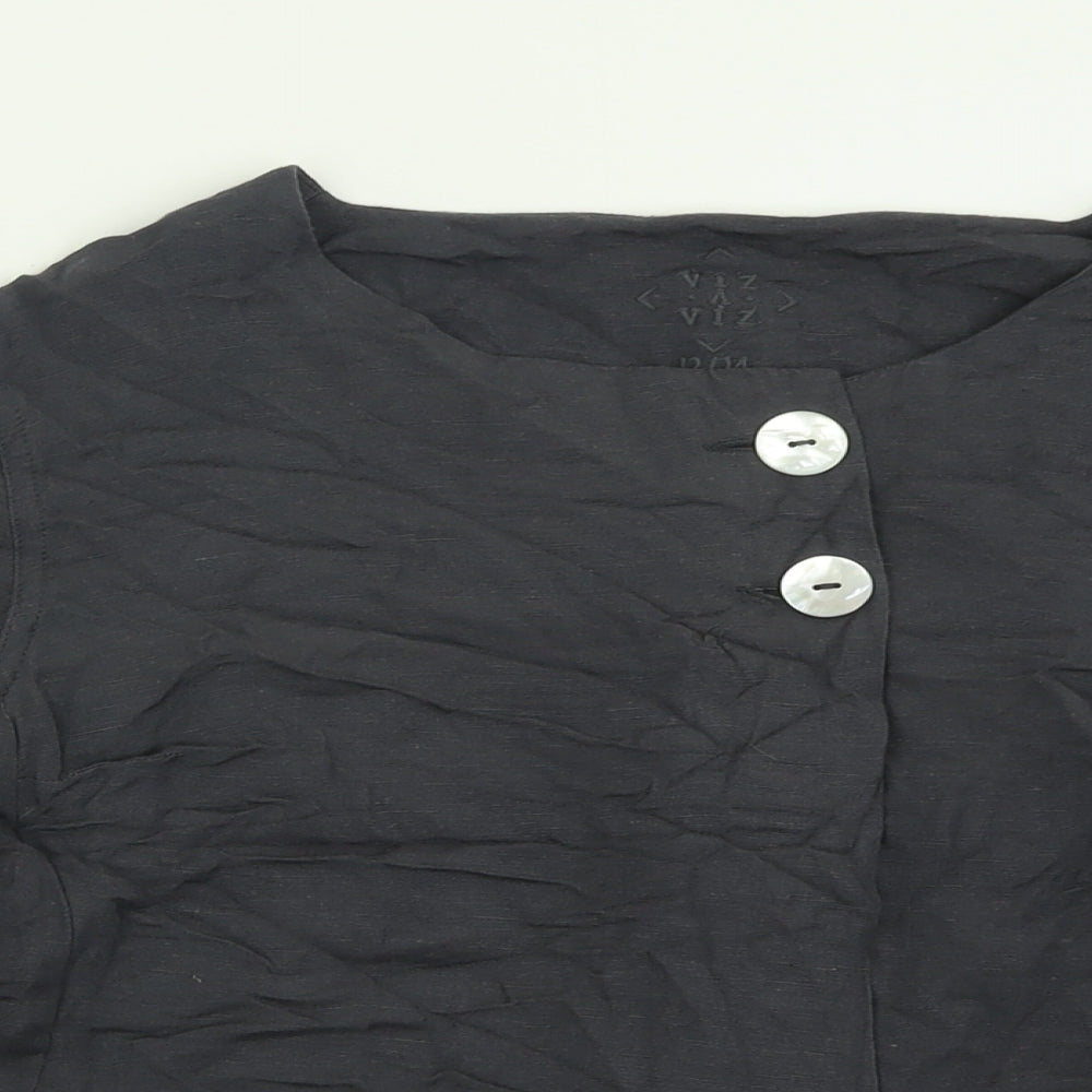 Viz A Viz Womens Grey  Viscose Basic Blouse Size 12 Crew Neck