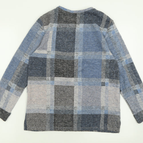 Marks and Spencer Womens Blue Crew Neck Check Polyester Pullover Jumper Size 10