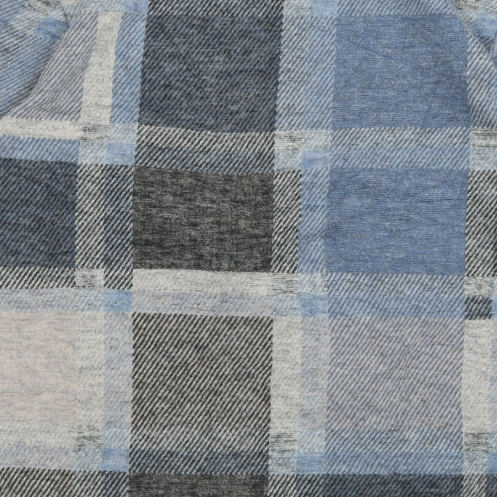 Marks and Spencer Womens Blue Crew Neck Check Polyester Pullover Jumper Size 10