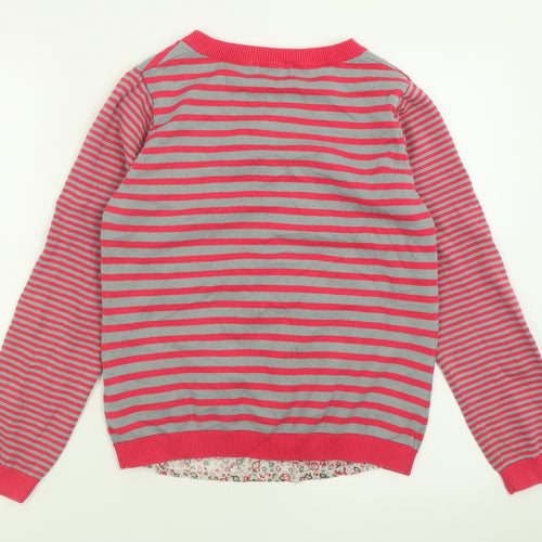 Per Una Womens Pink Crew Neck Striped Cotton Cardigan Jumper Size 14