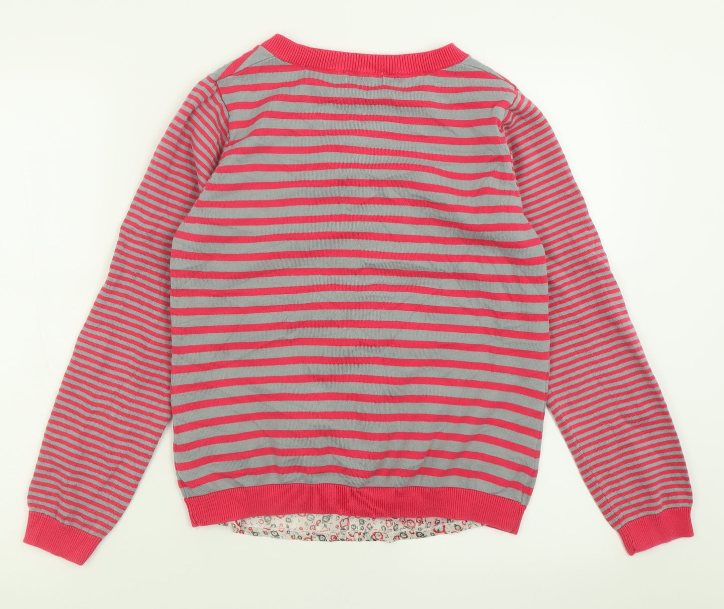 Per Una Womens Pink Crew Neck Striped Cotton Cardigan Jumper Size 14