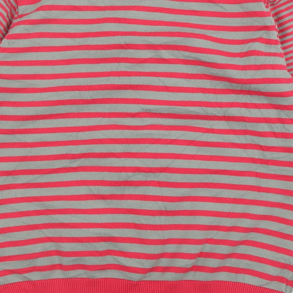 Per Una Womens Pink Crew Neck Striped Cotton Cardigan Jumper Size 14