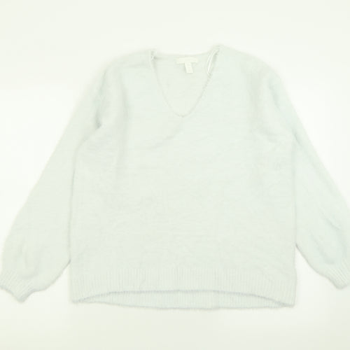H&M Womens Blue V-Neck  Acrylic Pullover Jumper Size M