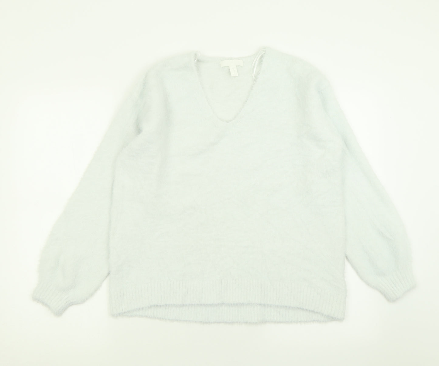 H&M Womens Blue V-Neck  Acrylic Pullover Jumper Size M