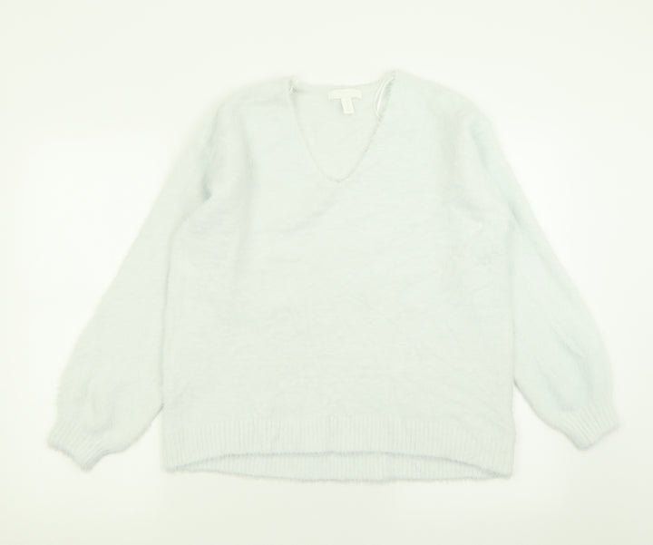 H&M Womens Blue V-Neck  Acrylic Pullover Jumper Size M