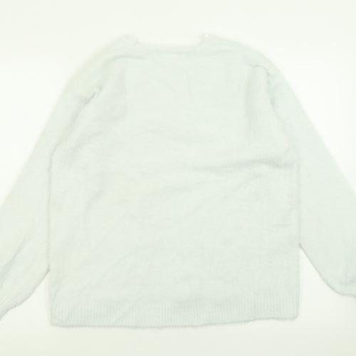 H&M Womens Blue V-Neck  Acrylic Pullover Jumper Size M