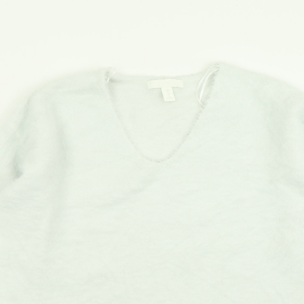 H&M Womens Blue V-Neck  Acrylic Pullover Jumper Size M