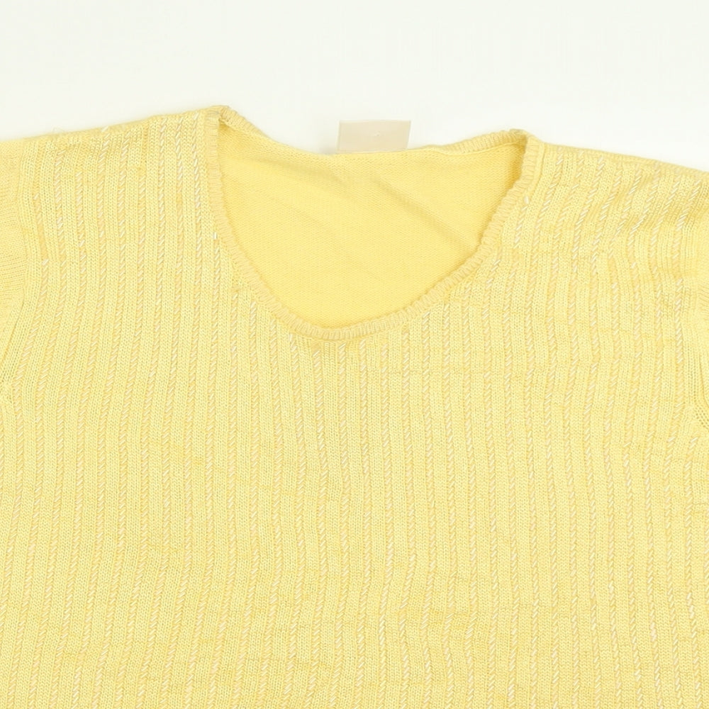 Country Casuals Womens Yellow  Viscose Basic T-Shirt Size L Crew Neck