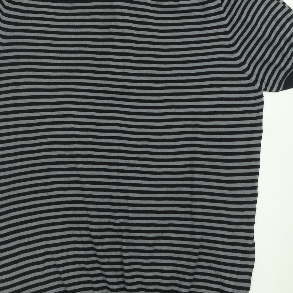 NEXT Mens Grey Striped Silk  Polo Size L Collared Button