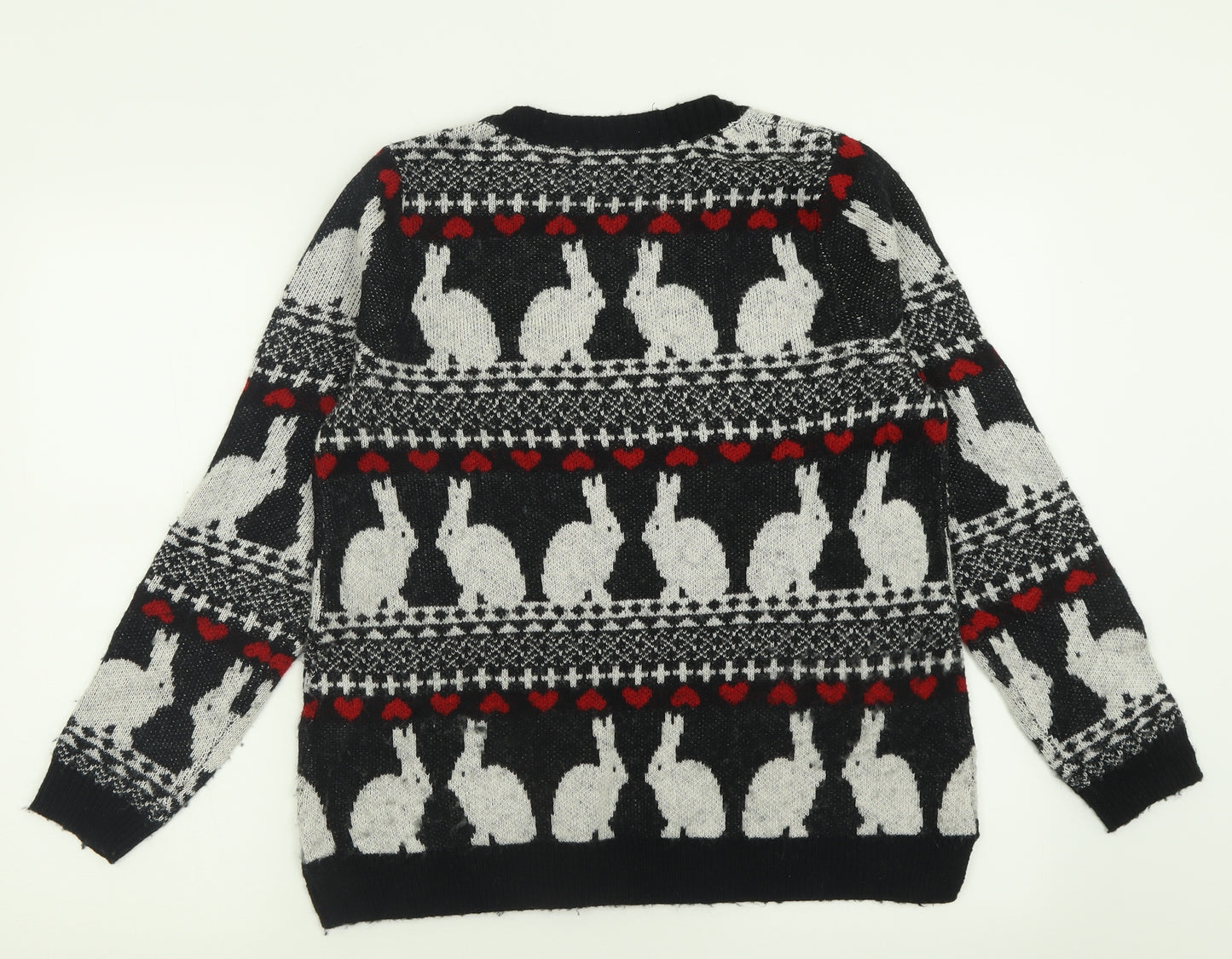 Marks and Spencer Womens Black Crew Neck Geometric Acrylic Pullover Jumper Size 12