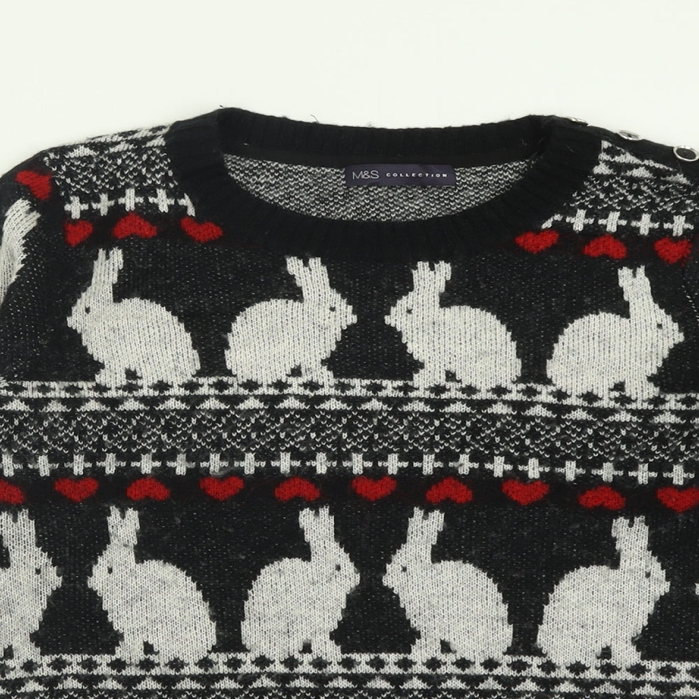 Marks and Spencer Womens Black Crew Neck Geometric Acrylic Pullover Jumper Size 12