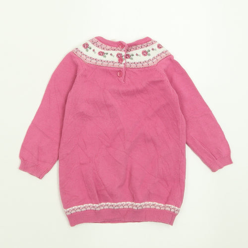 Matalan Girls Pink Geometric Cotton Pullover Jumper Size 9-12 Months  Button