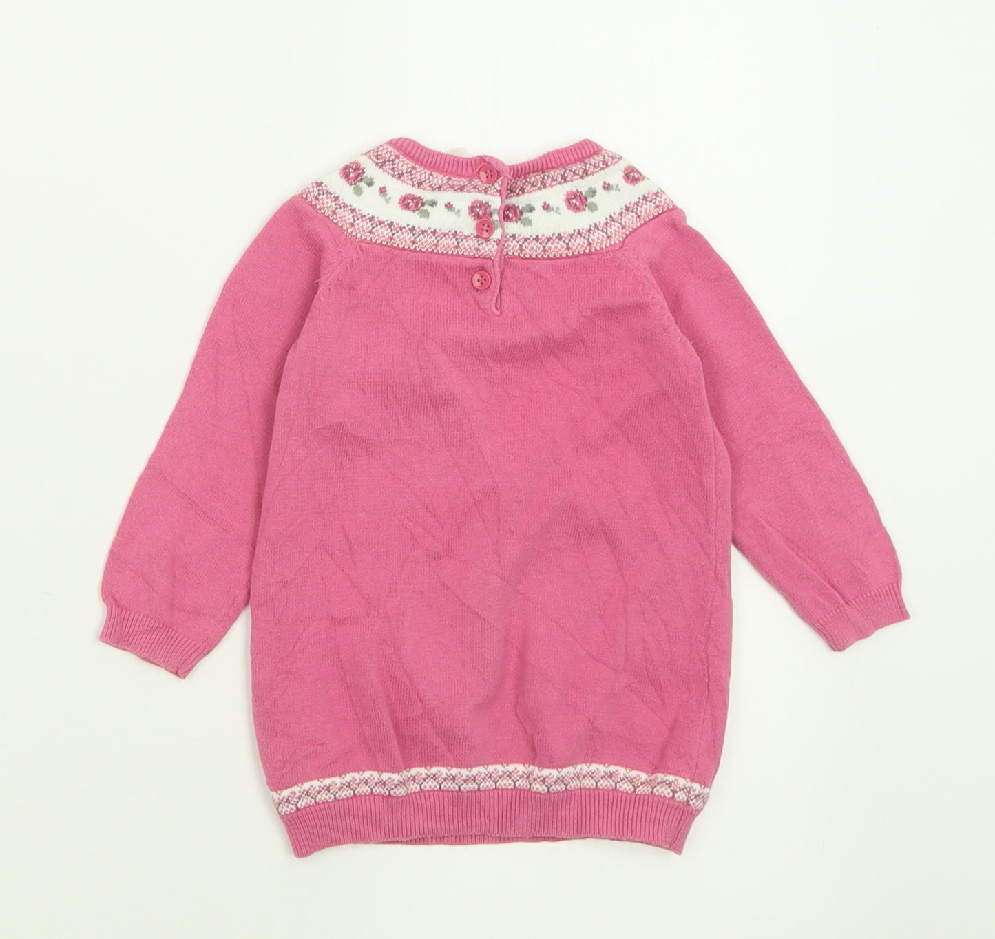 Matalan Girls Pink Geometric Cotton Pullover Jumper Size 9-12 Months  Button