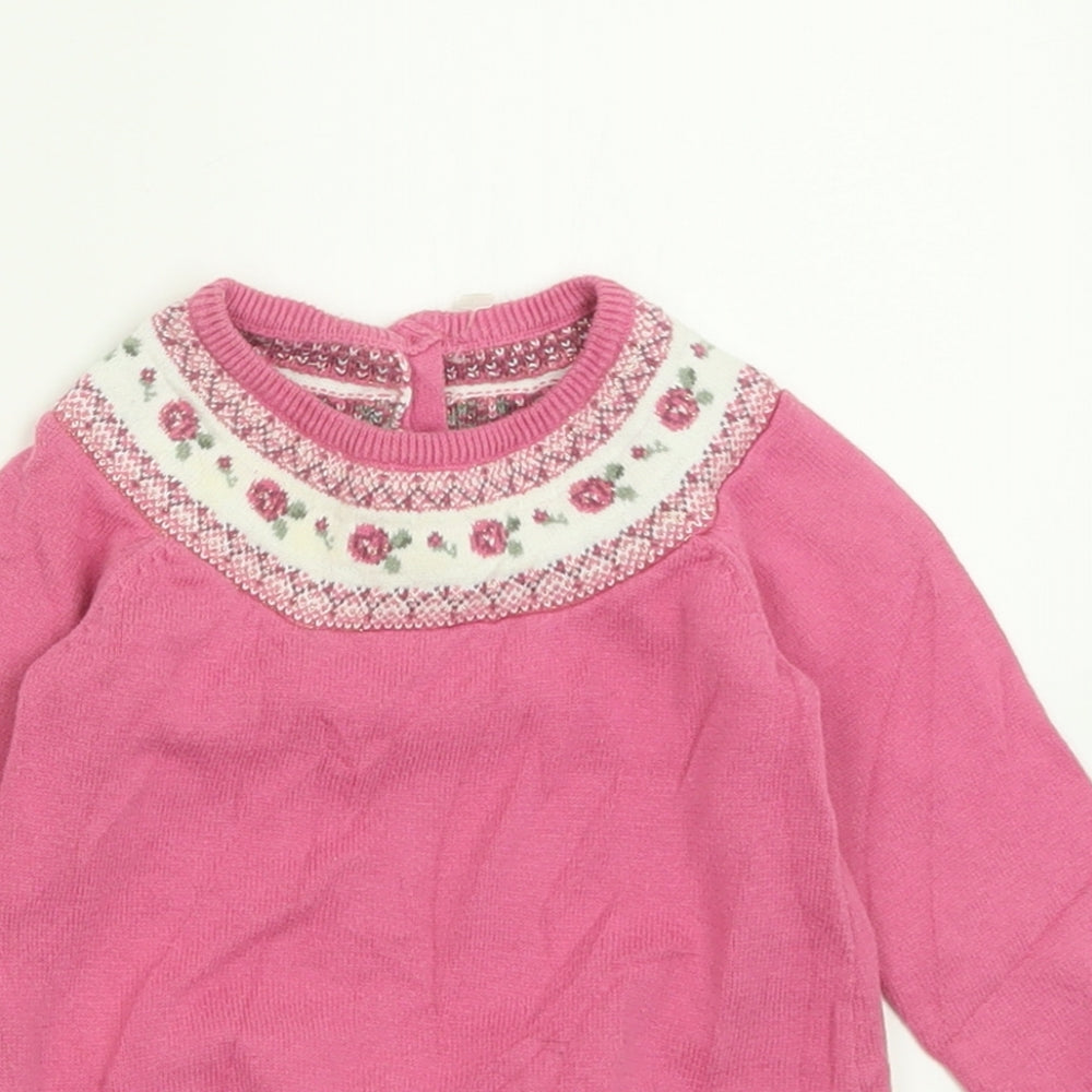 Matalan Girls Pink Geometric Cotton Pullover Jumper Size 9-12 Months  Button