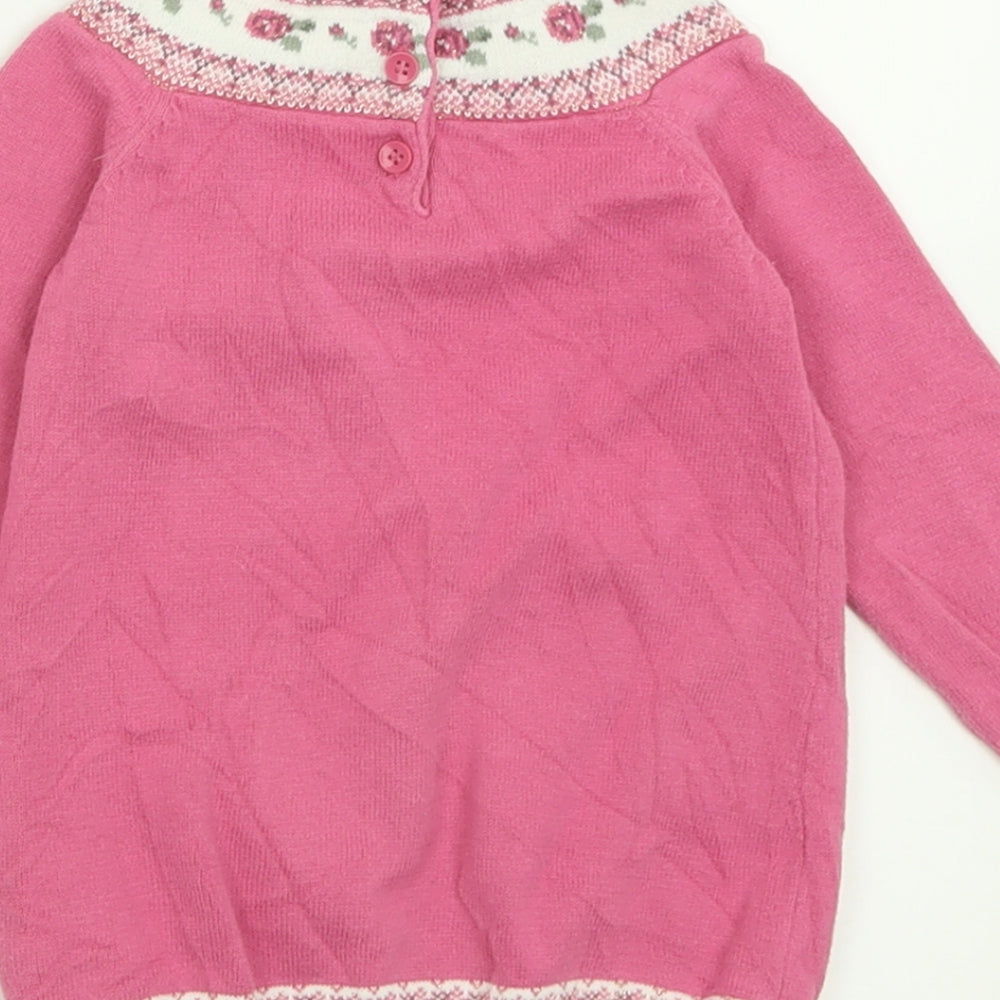 Matalan Girls Pink Geometric Cotton Pullover Jumper Size 9-12 Months  Button