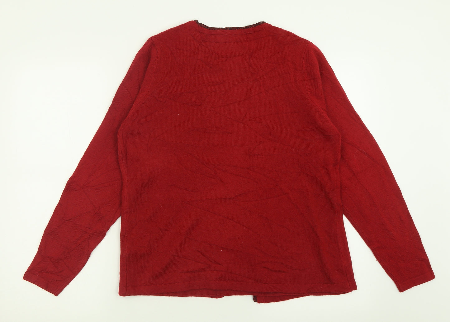 Honor Milburn Womens Red Crew Neck Geometric Acrylic Pullover Jumper Size M