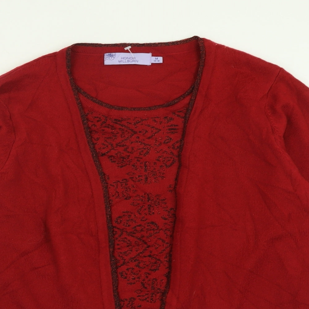 Honor Milburn Womens Red Crew Neck Geometric Acrylic Pullover Jumper Size M