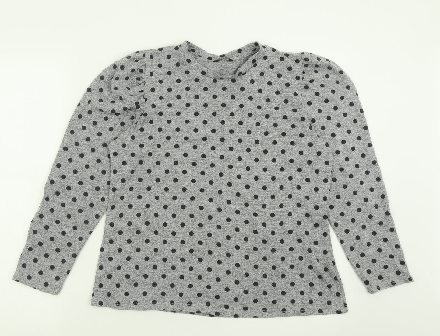M&Co Womens Grey Crew Neck Polka Dot Polyester Pullover Jumper Size 16