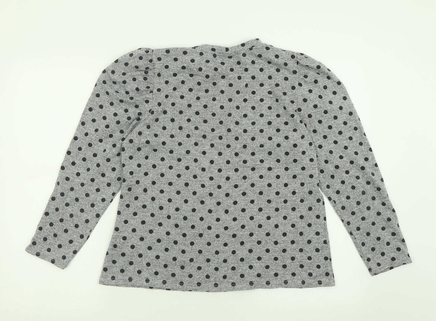 M&Co Womens Grey Crew Neck Polka Dot Polyester Pullover Jumper Size 16