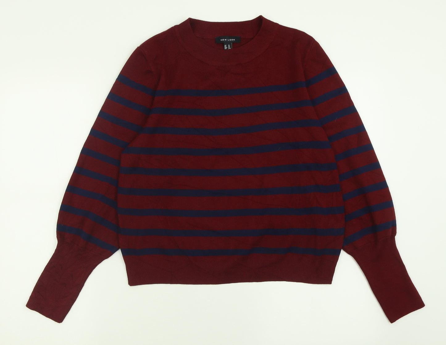 New Look Womens Red Crew Neck Striped Viscose Pullover Jumper Size 16
