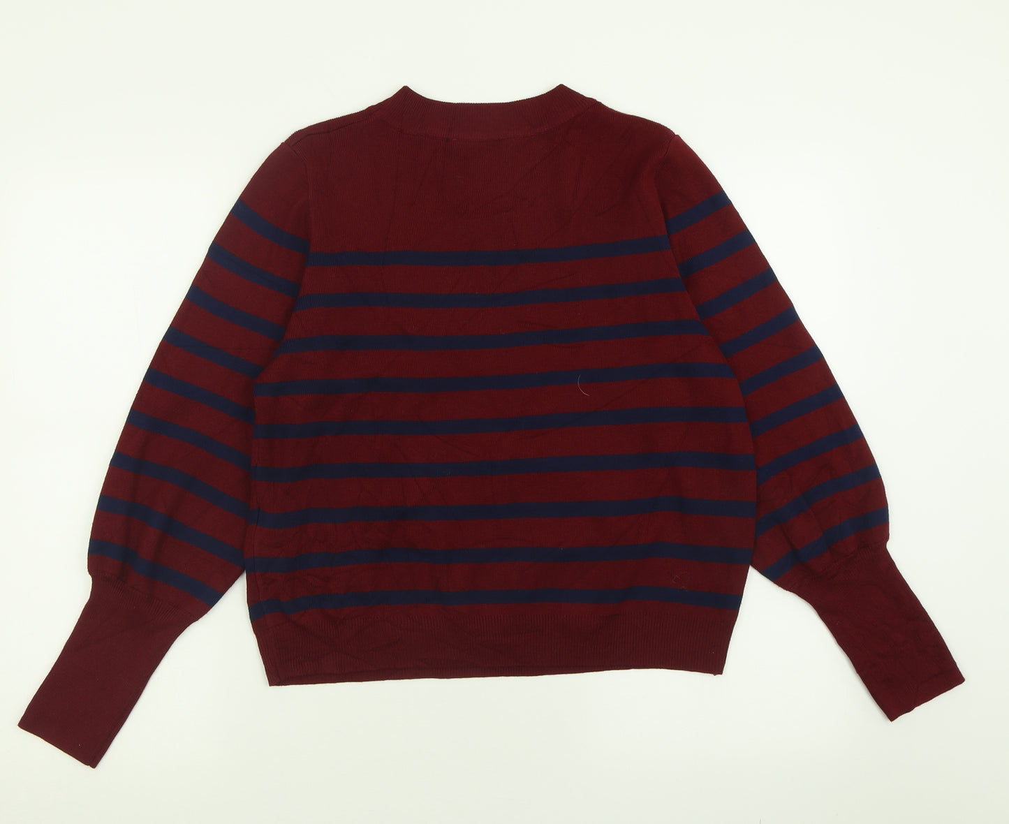 New Look Womens Red Crew Neck Striped Viscose Pullover Jumper Size 16