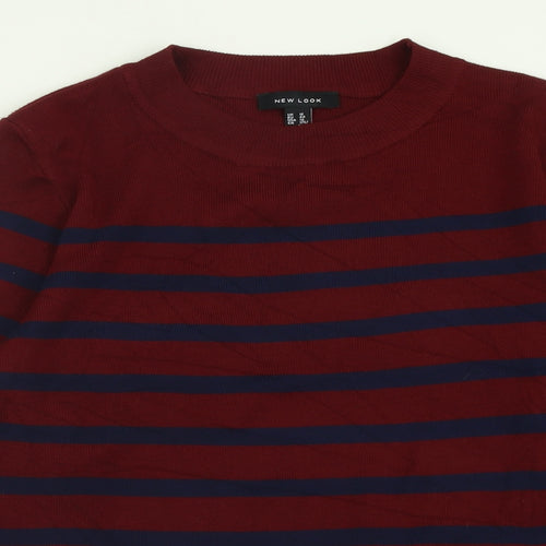 New Look Womens Red Crew Neck Striped Viscose Pullover Jumper Size 16