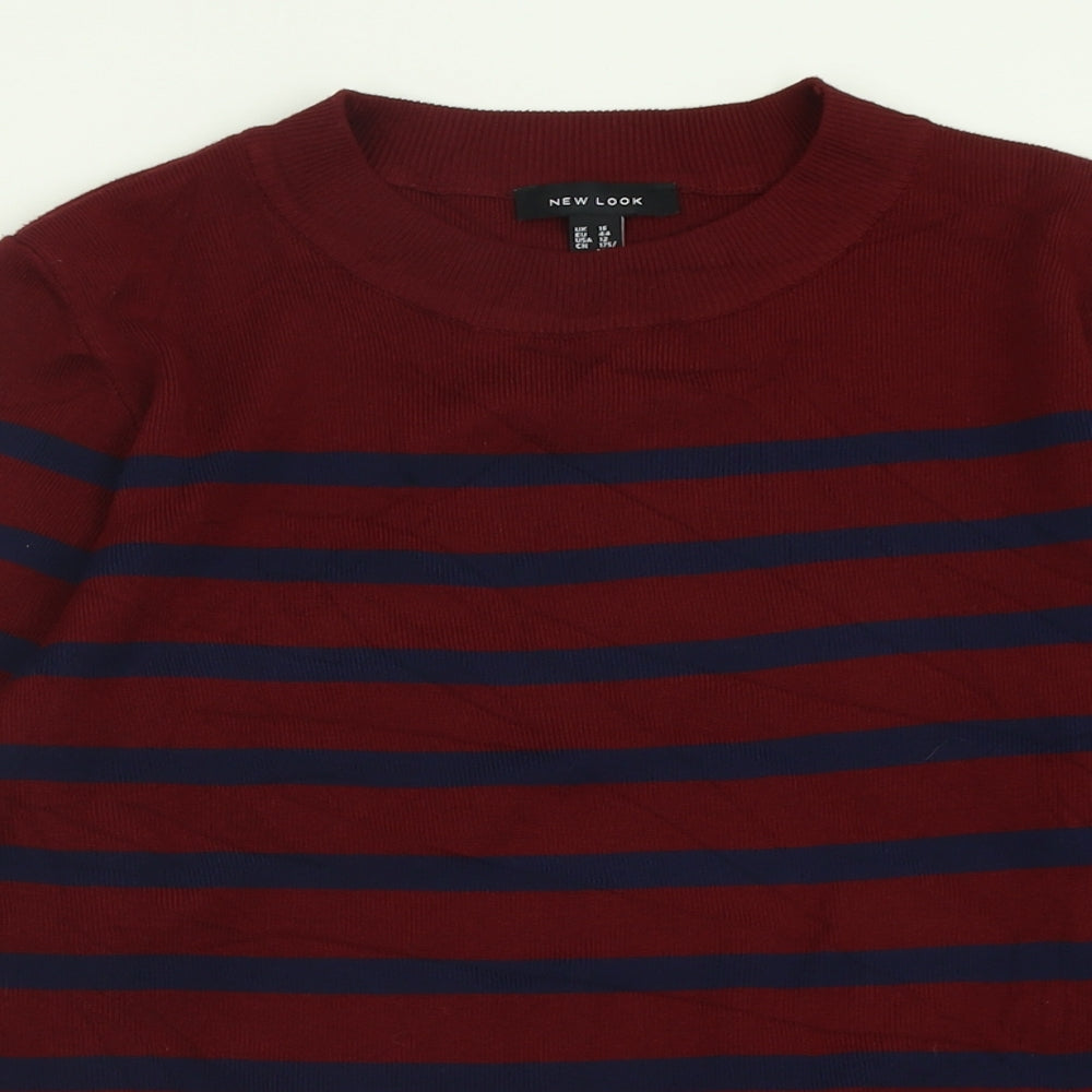 New Look Womens Red Crew Neck Striped Viscose Pullover Jumper Size 16