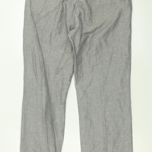 River Island Mens Grey Striped Linen Trousers  Size 32 L30 in Regular Hook & Eye