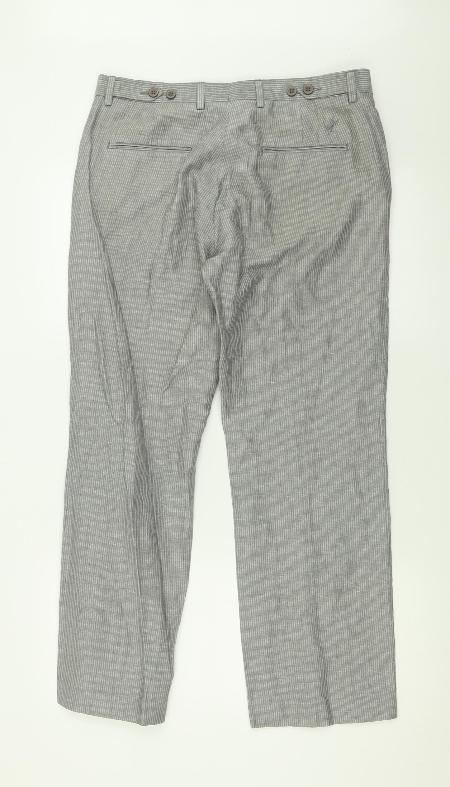 River Island Mens Grey Striped Linen Trousers  Size 32 L30 in Regular Hook & Eye