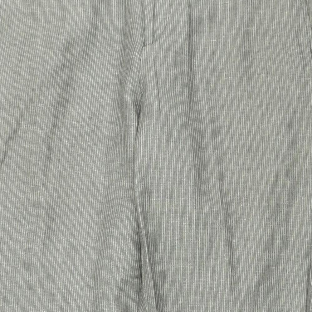 River Island Mens Grey Striped Linen Trousers  Size 32 L30 in Regular Hook & Eye