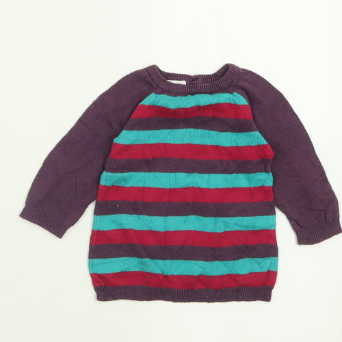 Peacocks Girls Purple Striped Viscose Pullover Jumper Size 0-3 Months  Button