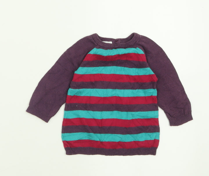 Peacocks Girls Purple Striped Viscose Pullover Jumper Size 0-3 Months Button