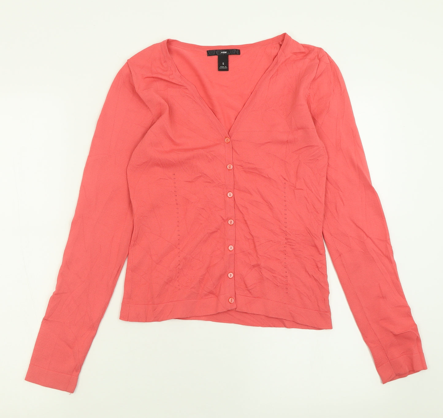 H&M Womens Pink V-Neck  Viscose Cardigan Jumper Size S