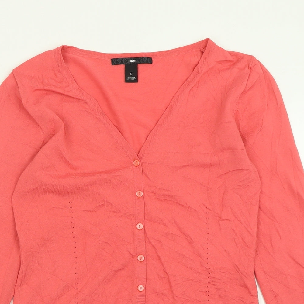 H&M Womens Pink V-Neck  Viscose Cardigan Jumper Size S