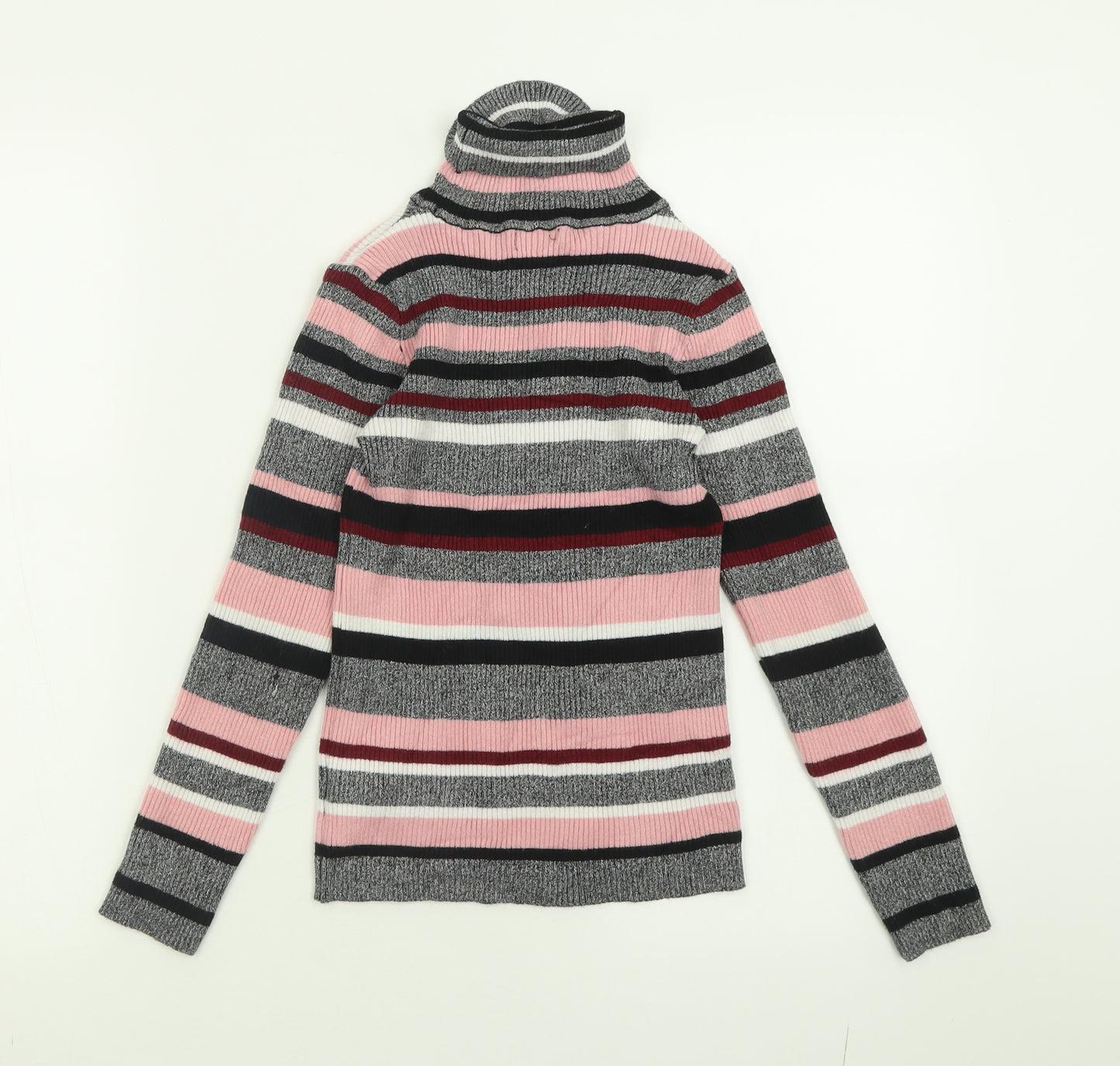 Primark Girls Pink Roll Neck Striped Polyester Pullover Jumper Size 11-12 Years  Pullover