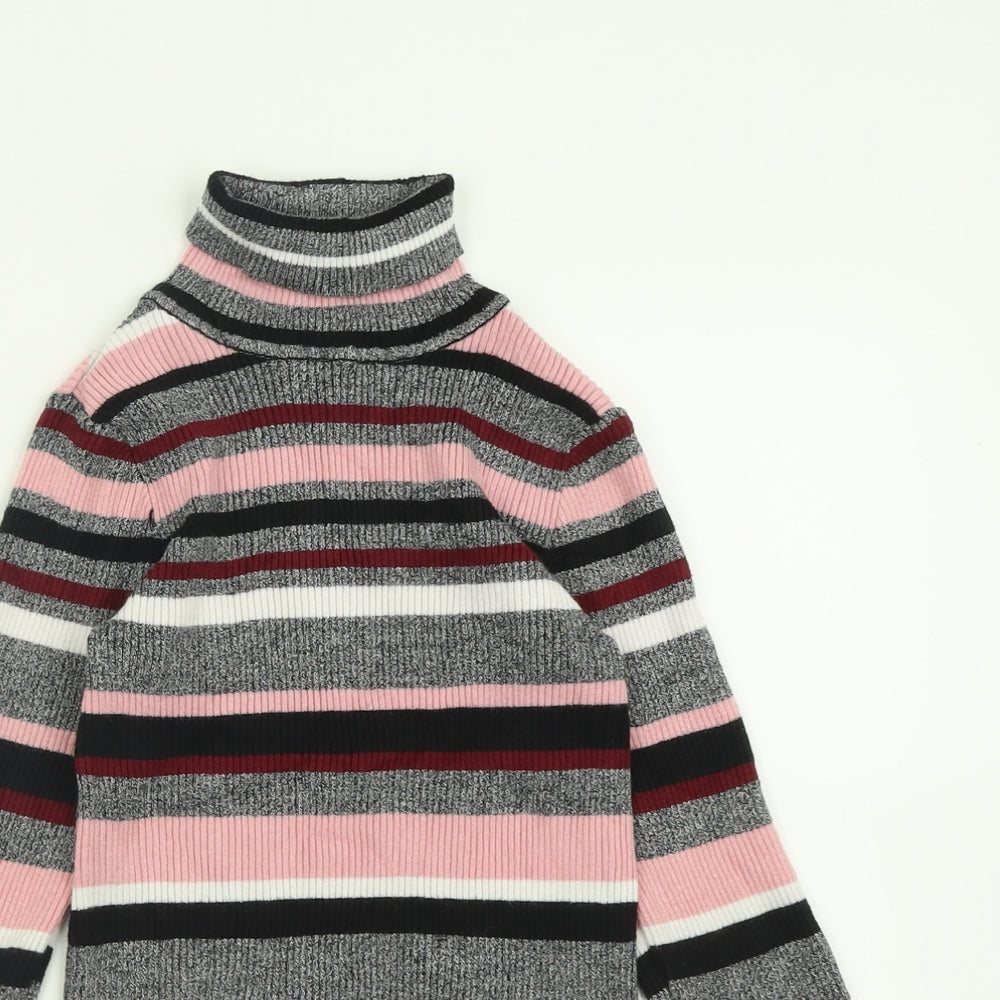 Primark Girls Pink Roll Neck Striped Polyester Pullover Jumper Size 11-12 Years  Pullover