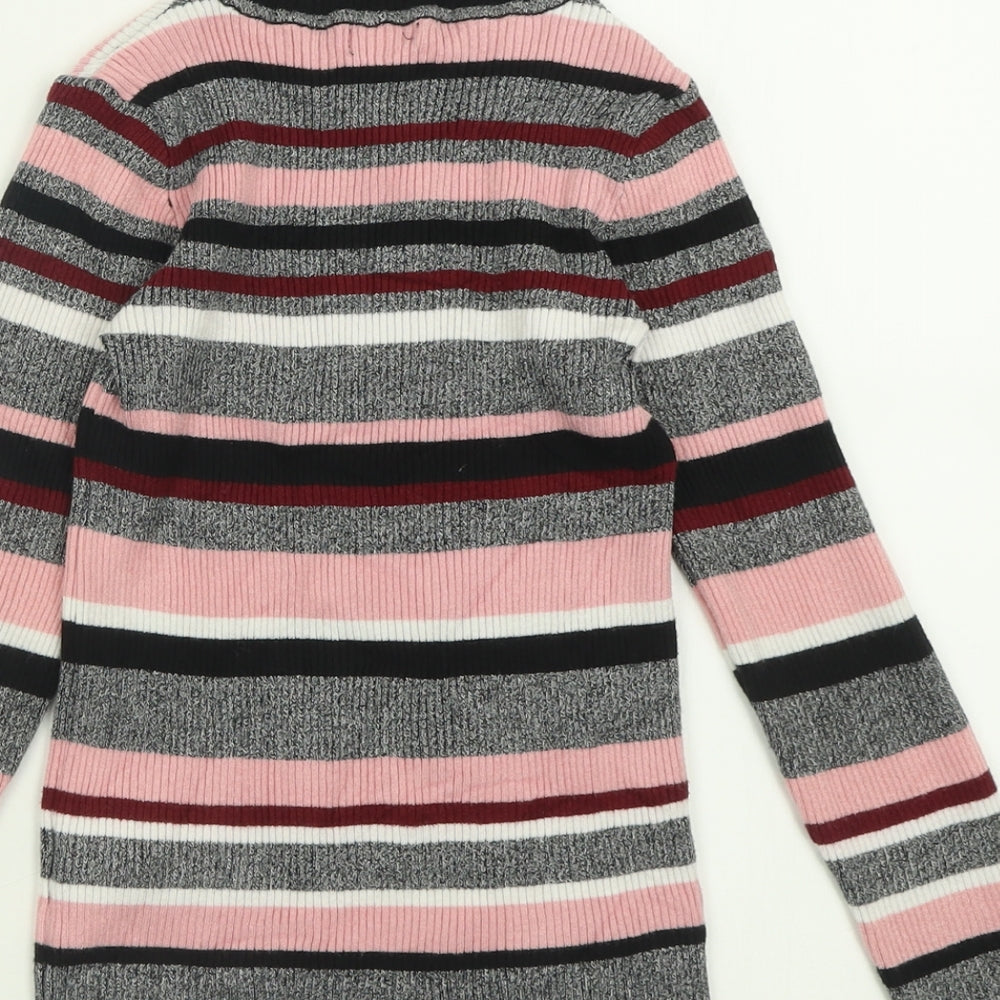 Primark Girls Pink Roll Neck Striped Polyester Pullover Jumper Size 11-12 Years  Pullover